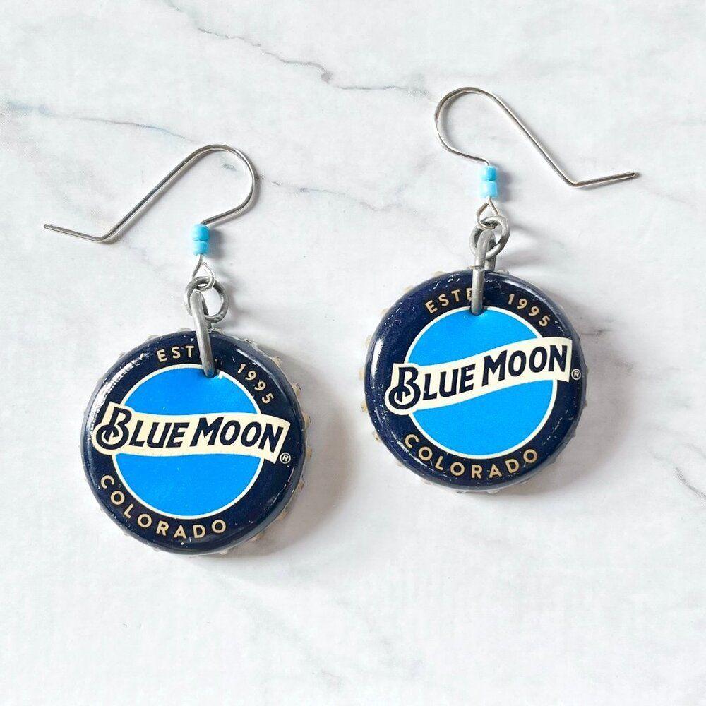 Blue Moon Recycled Real Beer Cap Earrings